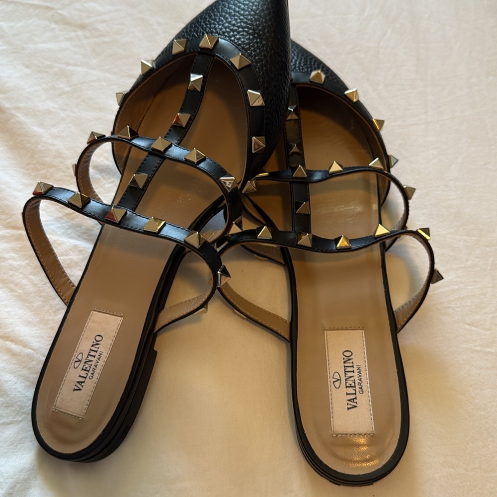 Valentino Black and Gold Studded Mules - Picture 2 of 13